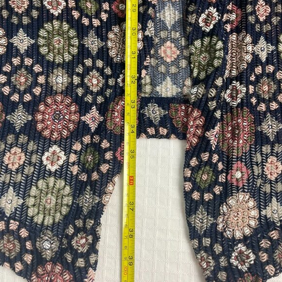 Cato Navy Blue Floral Sleeveless Long Open Vest Cardigan Uneven Hem Size Large - Picture 12 of 14